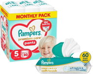 PAMPERS Premium Care Pants 5 (80 db) + PAMPERS Aqua Soft Touch, 60 db - Bugyipelenka