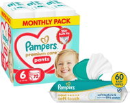PAMPERS Premium Care Pants vel. 6 (72 ks) + PAMPERS Aqua Soft Touch 60 ks - Nappies
