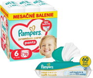 PAMPERS Premium Care Pants veľ. 6 (72 ks) + PAMPERS Aqua Soft Touch 60 ks - Plienkové nohavičky
