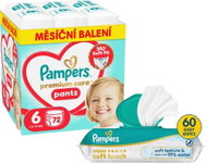 PAMPERS Premium Care Pants vel. 6 (72 ks) + PAMPERS Aqua Soft Touch 60 ks - Plenkové kalhotky