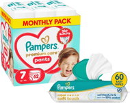 PAMPERS Premium Care Pants vel. 7 (62 ks) + PAMPERS Aqua Soft Touch 60 ks - Nappies