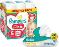 PAMPERS Pants vel. 5 (136 ks) + PAMPERS Aqua Soft Touch 60 ks - Plenkové kalhotky