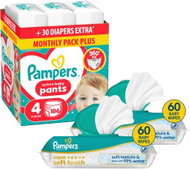 PAMPERS Pants vel. 4 (186 ks) + PAMPERS Aqua Soft Touch 120 ks (2× 60 ks) - Nappies