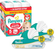 PAMPERS Pants 5 (164 db) + PAMPERS Aqua Soft Touch, 120 db (2× 60 db) - Bugyipelenka