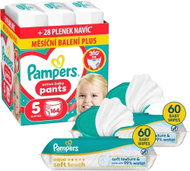 PAMPERS Pants vel. 5 (164 ks) + PAMPERS Aqua Soft Touch 120 ks (2× 60 ks) - Plenkové kalhotky