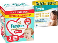 PAMPERS Premium Care Pants veľ. 3 (152 ks) + PAMPERS Aqua Soft Touch 180 ks (3× 60 ks) - Plienkové nohavičky