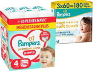 PAMPERS Premium Care Pants vel. 4 (124 ks) + PAMPERS Aqua Soft Touch 180 ks (3× 60 ks) - Plenkové kalhotky