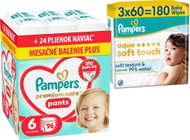PAMPERS Premium Care Pants veľ. 6 (96 ks) + PAMPERS Aqua Soft Touch 180 ks (3× 60 ks) - Plienkové nohavičky
