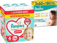 PAMPERS Premium Care Pants vel. 6 (96 ks) + PAMPERS Aqua Soft Touch 180 ks (3× 60 ks) - Plenkové kalhotky