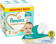 PAMPERS Premium Care vel. 2 (204 ks) + PAMPERS Aqua Soft Touch 60 ks - Disposable Nappies
