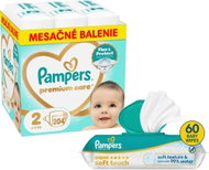 PAMPERS Premium Care veľ. 2 (204 ks) + PAMPERS Aqua Soft Touch 60 ks - Jednorazové plienky