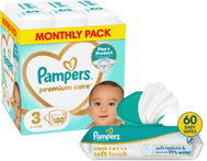 PAMPERS Premium Care vel. 3 (180 ks) + PAMPERS Aqua Soft Touch 60 ks - Disposable Nappies