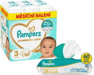 PAMPERS Premium Care vel. 3 (180 ks) + PAMPERS Aqua Soft Touch 60 ks - Jednorázové pleny
