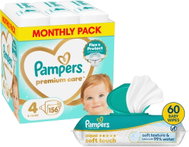 PAMPERS Premium Care vel. 4 (156 ks) + PAMPERS Aqua Soft Touch 60 ks - Disposable Nappies