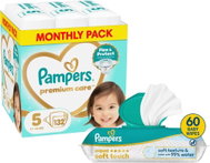 PAMPERS Premium Care 5 (132 db) + PAMPERS Aqua Soft Touch, 60 db - Eldobható pelenka
