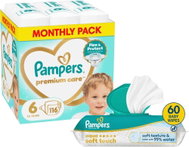 PAMPERS Premium Care 6 (116 db) + PAMPERS Aqua Soft Touch, 60 db - Eldobható pelenka