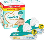 PAMPERS Premium Care vel. 2 (246 ks) + PAMPERS Aqua Soft Touch 120 ks (2× 60 ks) - Jednorázové pleny