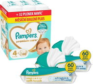 PAMPERS Premium Care vel. 4 (188 ks) + PAMPERS Aqua Soft Touch 120 ks (2× 60 ks) - Jednorázové pleny