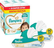 PAMPERS Premium Care vel. 5 (160 ks) + PAMPERS Aqua Soft Touch 120 ks (2× 60 ks) - Disposable Nappies