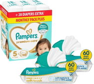 PAMPERS Premium Care 5 (160 db) + PAMPERS Aqua Soft Touch 120 db (2× 60 db) - Eldobható pelenka