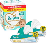 PAMPERS Premium Care veľ. 6 (140 ks) + PAMPERS Aqua Soft Touch 120 ks (2× 60 ks) - Jednorazové plienky