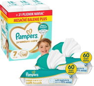 PAMPERS Premium Care veľ. 7 (120 ks) + PAMPERS Aqua Soft Touch 120 ks (2× 60 ks) - Jednorazové plienky