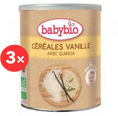 BABYBIO Rice Porridge with Quinoa and Vanilla 3× 220g - Dairy-Free Porridge - Main image
