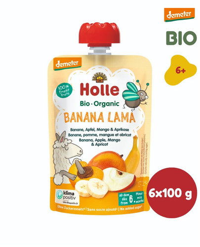 HOLLE Banana Llama Organic banana apple man go apricot 6×100 g - Meal Pocket - Main image