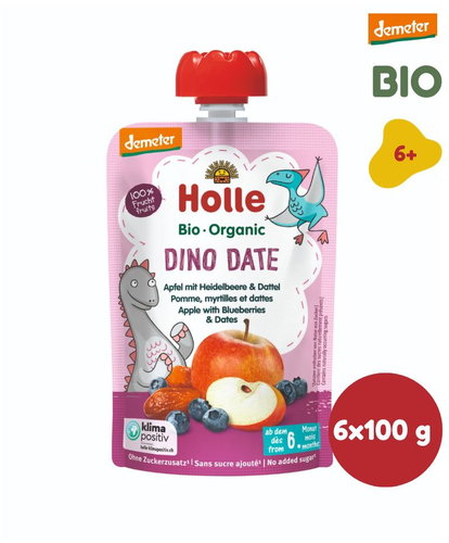HOLLE Dino Date Organic apple blueberries and dates 6×100 g - Meal Pocket - Main image