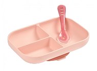 Beaba szilikonlemez tapadókoronggal + rózsaszín kanállal osztva - Gyerek tányér