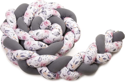 T-TOMI Pletený mantinel 360 cm, anthracite + roses - Mantinel do postýlky - Hlavní obrázek
