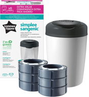 Tommee Tippee Sangenic Simplee diaper basket + 6 × cassette, gray - Nappy Bin