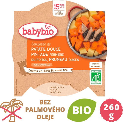 BABYBIO Sweet potatoes with guinea fowl and prunes 260 g - Baby Food - Main image