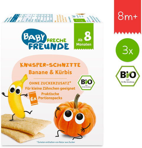 Freche Freunde ORGANIC Crispy Wafers - Banana and Pumpkin 3 × (6 × 14)g - Children's Cookies - Main image