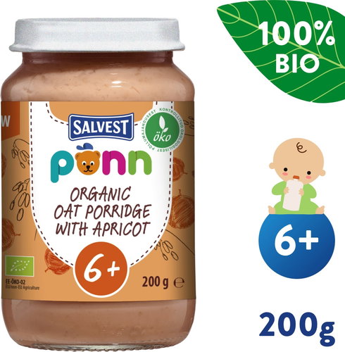 SALVEST Ponn Organic Apricots with oat flakes (200 g) - Baby Food - Main image