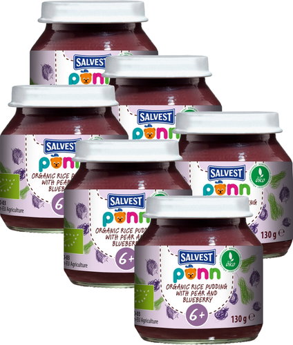 SALVEST Ponn Organic Pear-Blueberry Puree with Eggs (6×130 g) - Baby Food - Main image