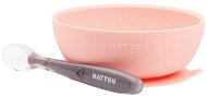 Nattou szett szilikon étkező tál 2 db tál és kanál rózsaszín BPA nélkül - Étkészlet
