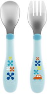 Children's Cutlery Chicco Spoon and Fork Stainless-steel (18m+) - Blue - Dětský příbor