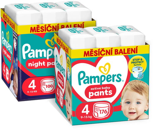 PAMPERS Pants vel. 4 (176 ks) + Night Pants vel. 4 (100 ks) - Plenkové kalhotky - Hlavní obrázek