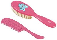BabyOno Baby Hair Brush and Comb - Natural Soft Bristle, Pink - Children's comb