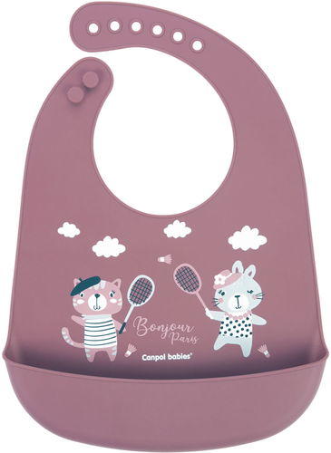 Canpol Babies bryndák silikonový s kapsou Bonjour Paris, růžový - Bryndák - Hlavní obrázek