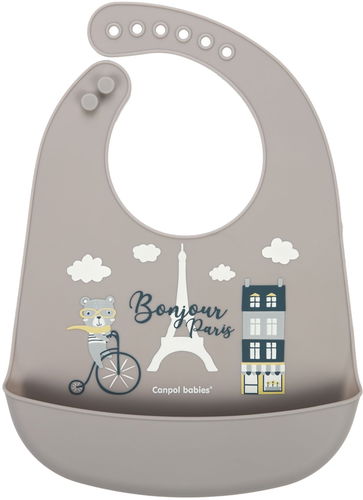 Canpol Babies bryndák silikonový s kapsou Bonjour Paris, béžový - Bryndák - Hlavní obrázek