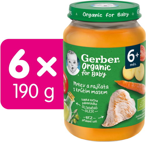 GERBER ORGANIC dětský příkrm mrkev a rajčata s krůtím masem 6× 190 g - Příkrm - Hlavní obrázek