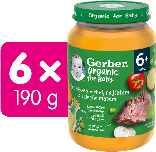 GERBER ORGANIC dětský příkrm zelenina s telecím masem 6× 190 g - Příkrm - Hlavní obrázek