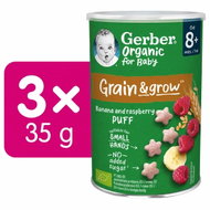 GERBER Organic raspberry and banana puffs 3× 25g - Crisps for Kids