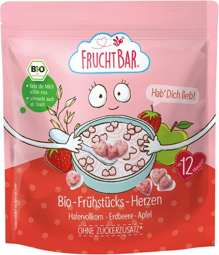FruchtBar Organic cereal hearts with strawberries and apple 125 g - Cereals - Main image