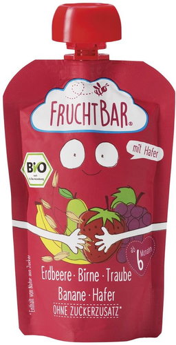 FruchtBar Organic fruit pocket with pear, grape wine, strawberries, banana and oat flakes 100 - Meal Pocket - Main image