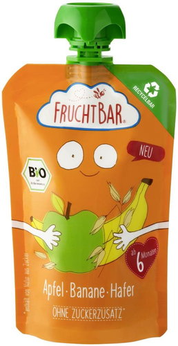 FruchtBar BIO 100% recyclable fruit pocket with apple, orange, banana and oats 100 g - Meal Pocket - Main image