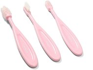BabyOno Baby Toothbrush Set 3 pcs, Pink - Children's Toothbrush