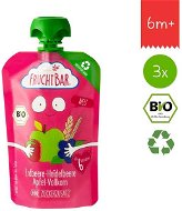 FruchtBar BIO 100 % recyklovateľná ovocná kapsička s jablkom, jahodou, čučoriedkami a špajdľou 3× 100 g - Kapsička pre deti